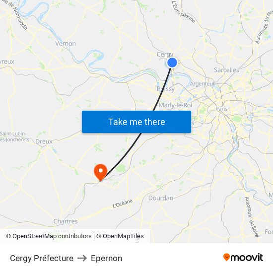 Cergy Préfecture to Epernon map