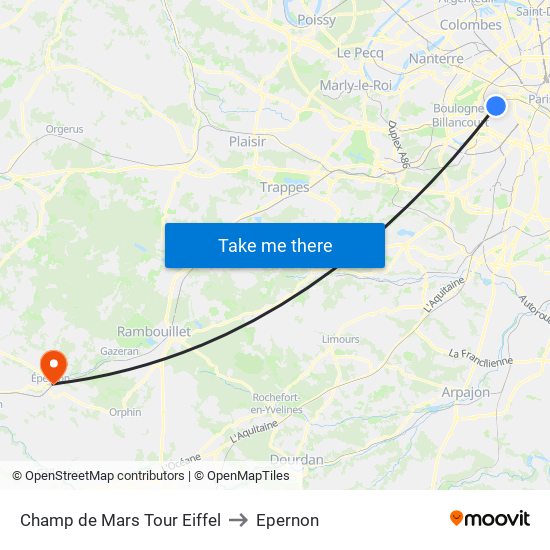 Champ de Mars Tour Eiffel to Epernon map
