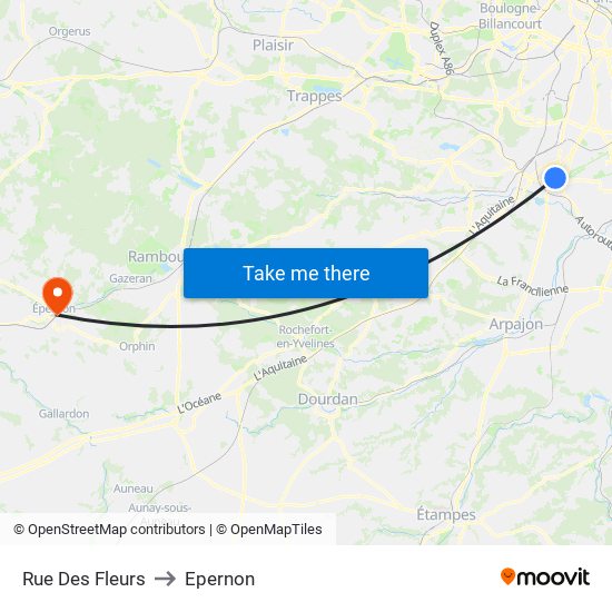 Rue Des Fleurs to Epernon map