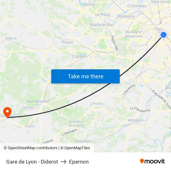 Gare de Lyon - Diderot to Epernon map