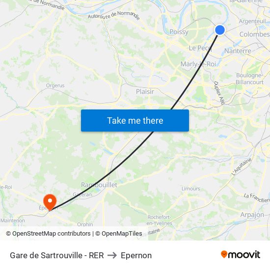 Gare de Sartrouville - RER to Epernon map