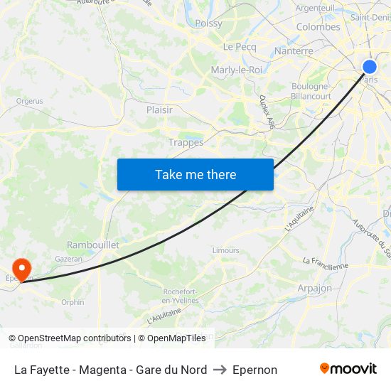 La Fayette - Magenta - Gare du Nord to Epernon map