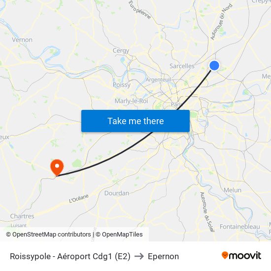 Roissypole - Aéroport Cdg1 (E2) to Epernon map