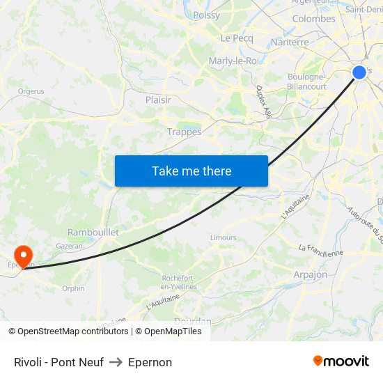 Rivoli - Pont Neuf to Epernon map