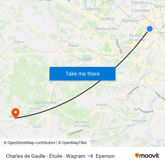 Charles de Gaulle - Étoile - Wagram to Epernon map