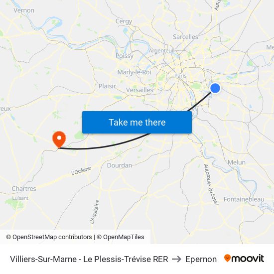 Villiers-Sur-Marne - Le Plessis-Trévise RER to Epernon map