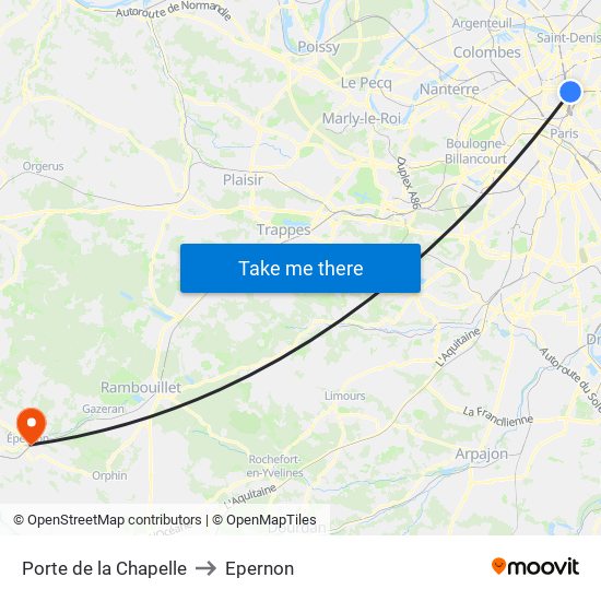 Porte de la Chapelle to Epernon map