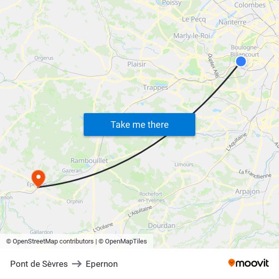 Pont de Sèvres to Epernon map