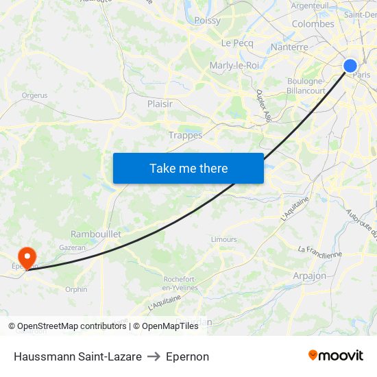 Haussmann Saint-Lazare to Epernon map