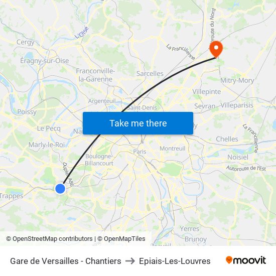 Gare de Versailles - Chantiers to Epiais-Les-Louvres map