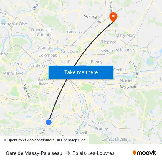 Gare de Massy-Palaiseau to Epiais-Les-Louvres map
