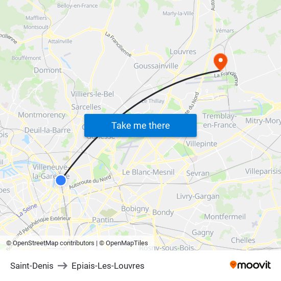 Saint-Denis to Epiais-Les-Louvres map