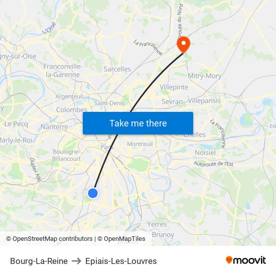 Bourg-La-Reine to Epiais-Les-Louvres map