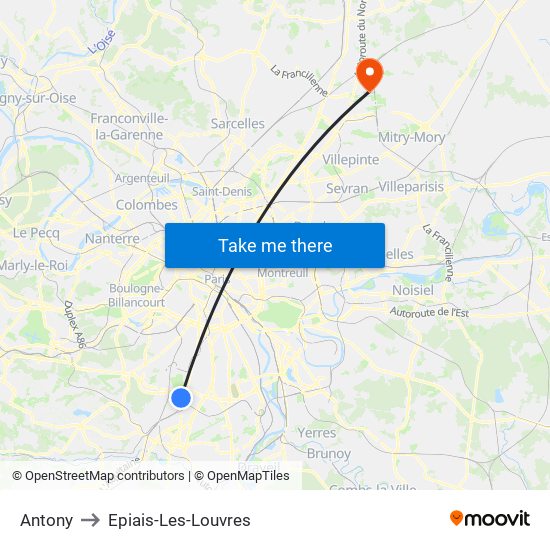 Antony to Epiais-Les-Louvres map
