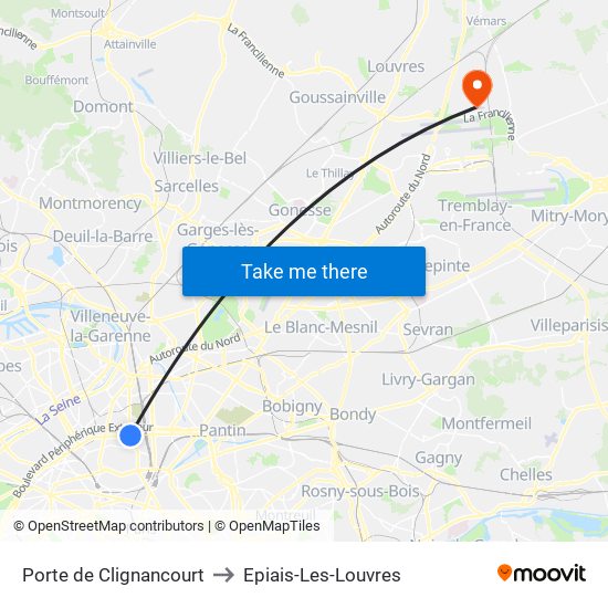 Porte de Clignancourt to Epiais-Les-Louvres map