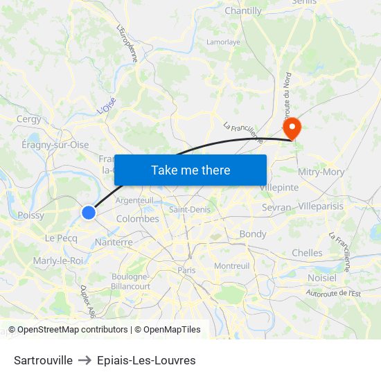 Sartrouville to Epiais-Les-Louvres map