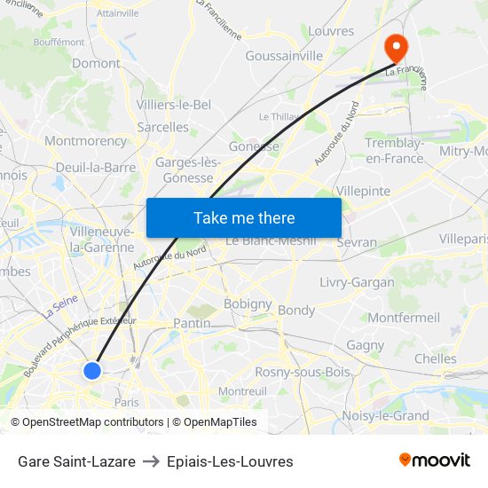 Gare Saint-Lazare to Epiais-Les-Louvres map