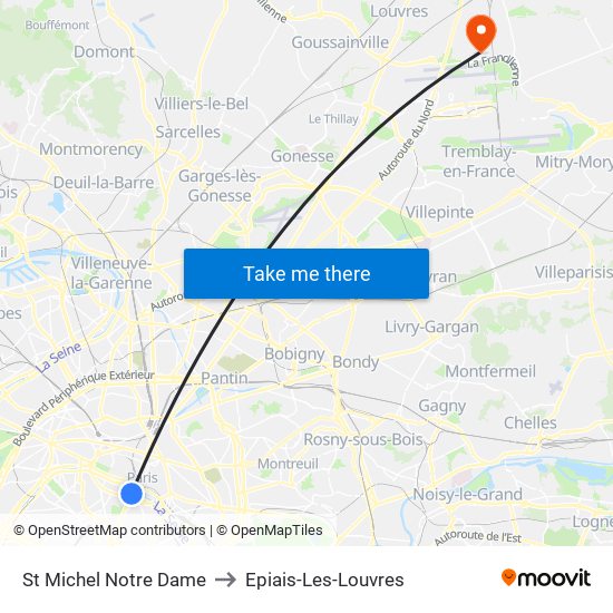 St Michel Notre Dame to Epiais-Les-Louvres map