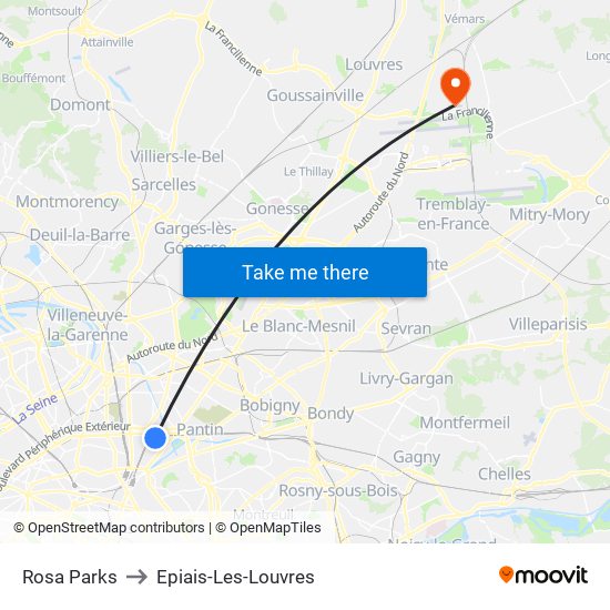 Rosa Parks to Epiais-Les-Louvres map