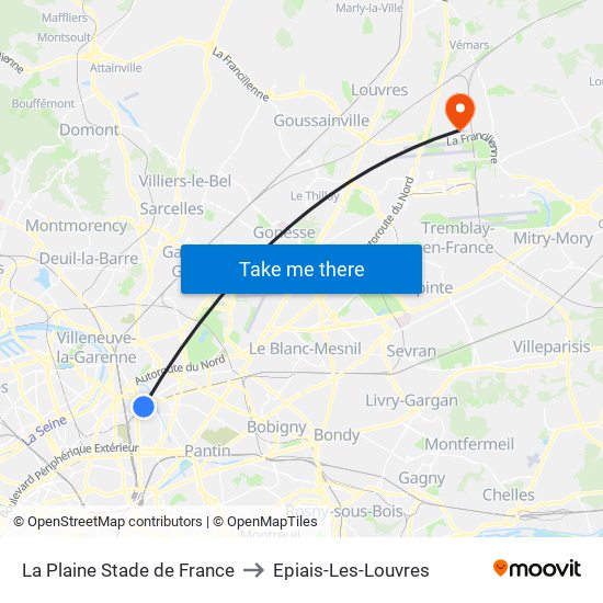 La Plaine Stade de France to Epiais-Les-Louvres map