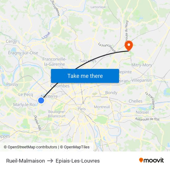 Rueil-Malmaison to Epiais-Les-Louvres map