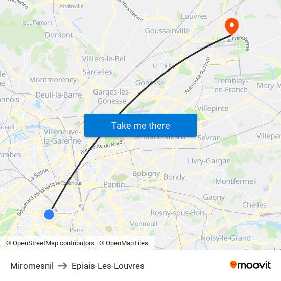 Miromesnil to Epiais-Les-Louvres map