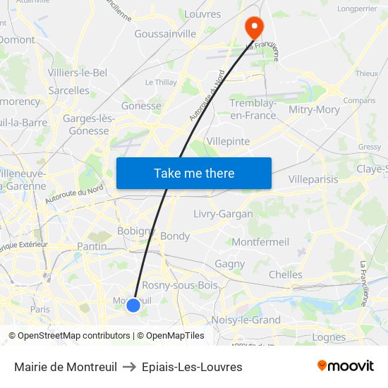 Mairie de Montreuil to Epiais-Les-Louvres map
