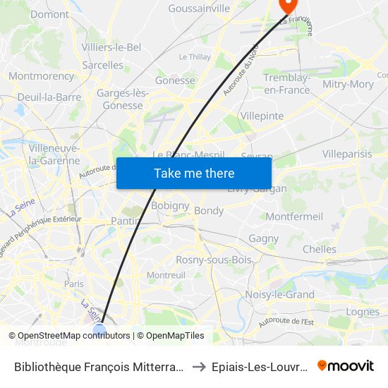 Bibliothèque François Mitterrand to Epiais-Les-Louvres map