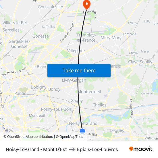 Noisy-Le-Grand - Mont D'Est to Epiais-Les-Louvres map