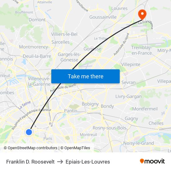 Franklin D. Roosevelt to Epiais-Les-Louvres map