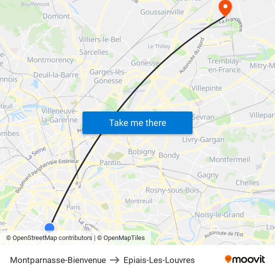 Montparnasse-Bienvenue to Epiais-Les-Louvres map