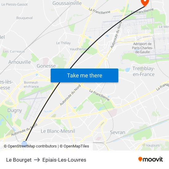 Le Bourget to Epiais-Les-Louvres map