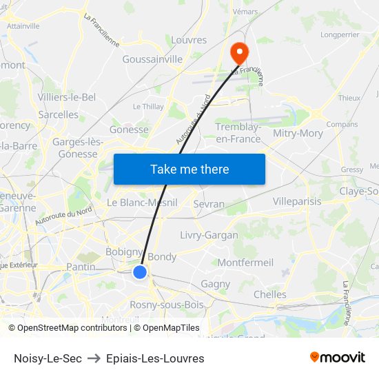 Noisy-Le-Sec to Epiais-Les-Louvres map