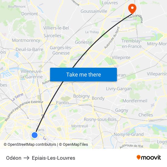 Odéon to Epiais-Les-Louvres map