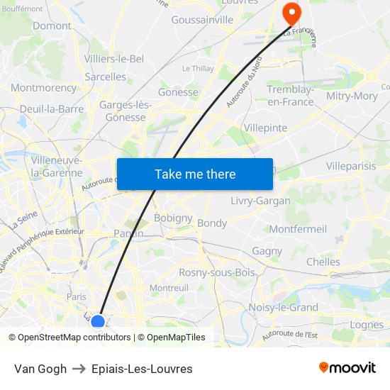 Van Gogh to Epiais-Les-Louvres map