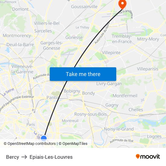 Bercy to Epiais-Les-Louvres map