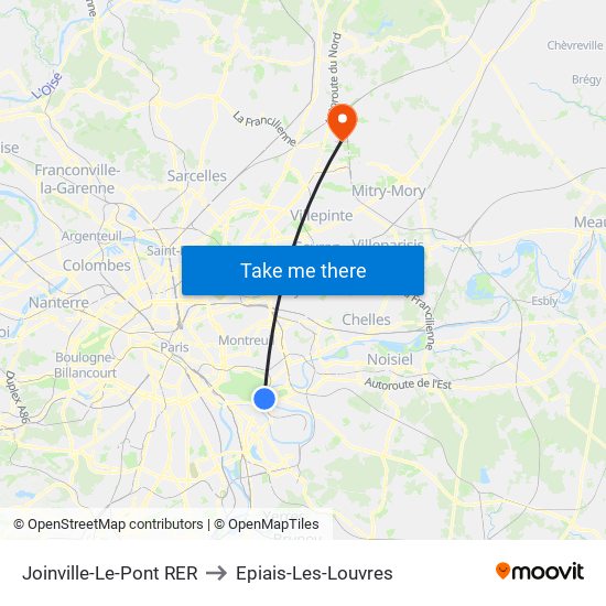 Joinville-Le-Pont RER to Epiais-Les-Louvres map