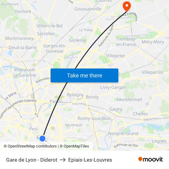 Gare de Lyon - Diderot to Epiais-Les-Louvres map