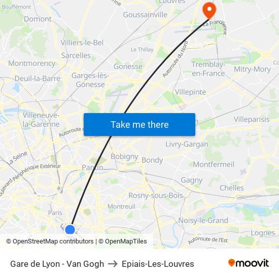 Gare de Lyon - Van Gogh to Epiais-Les-Louvres map