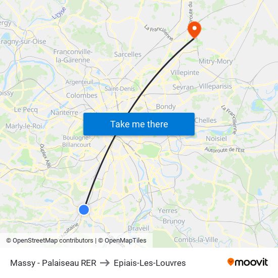 Massy - Palaiseau RER to Epiais-Les-Louvres map