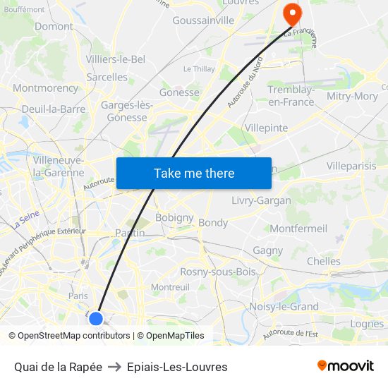 Quai de la Rapée to Epiais-Les-Louvres map
