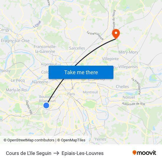 Cours de L'Ile Seguin to Epiais-Les-Louvres map