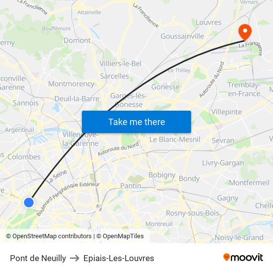 Pont de Neuilly to Epiais-Les-Louvres map