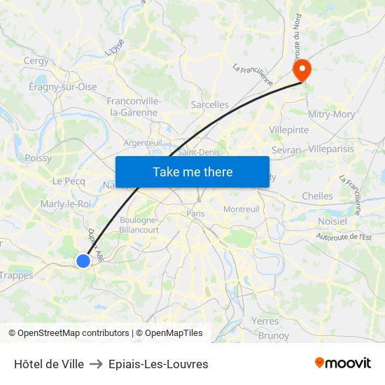 Hôtel de Ville to Epiais-Les-Louvres map