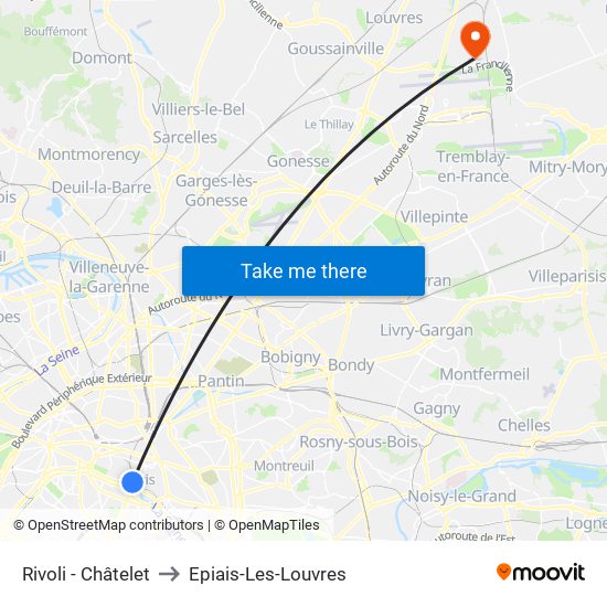 Rivoli - Châtelet to Epiais-Les-Louvres map