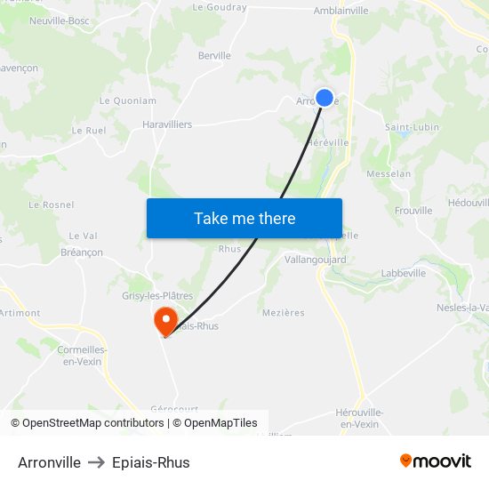 Arronville to Epiais-Rhus map