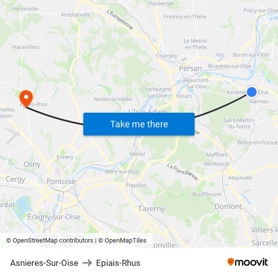 Asnieres-Sur-Oise to Epiais-Rhus map