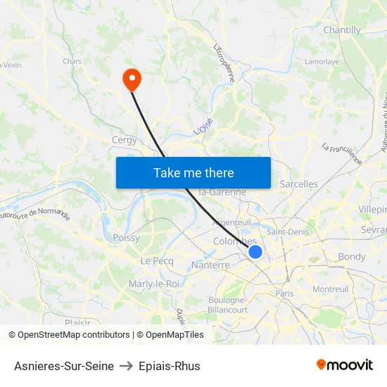 Asnieres-Sur-Seine to Epiais-Rhus map