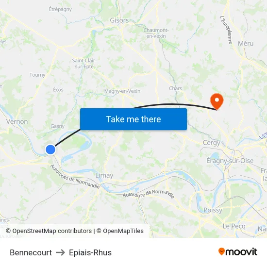 Bennecourt to Epiais-Rhus map