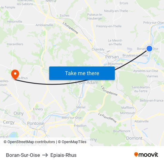 Boran-Sur-Oise to Epiais-Rhus map